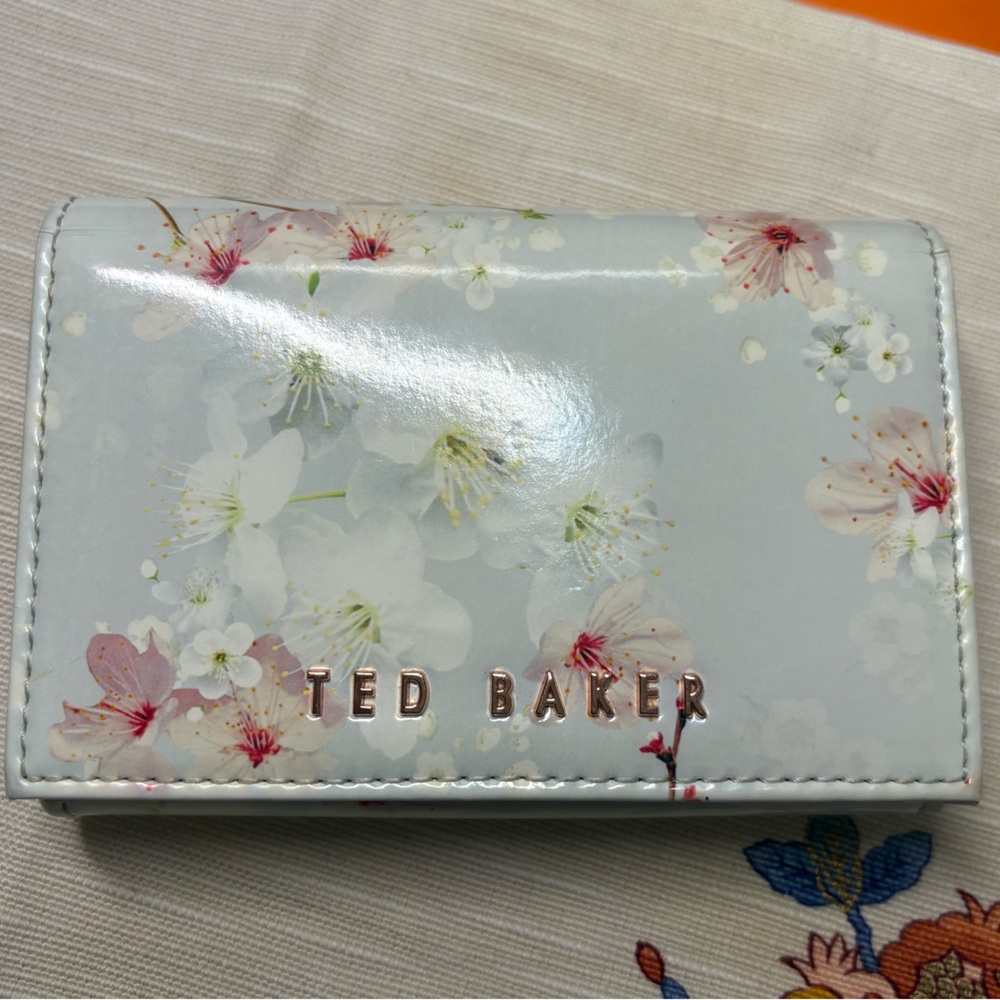 Ted Baker London Oriental Blossom Patent Leather Mini Wallet Rose Gold